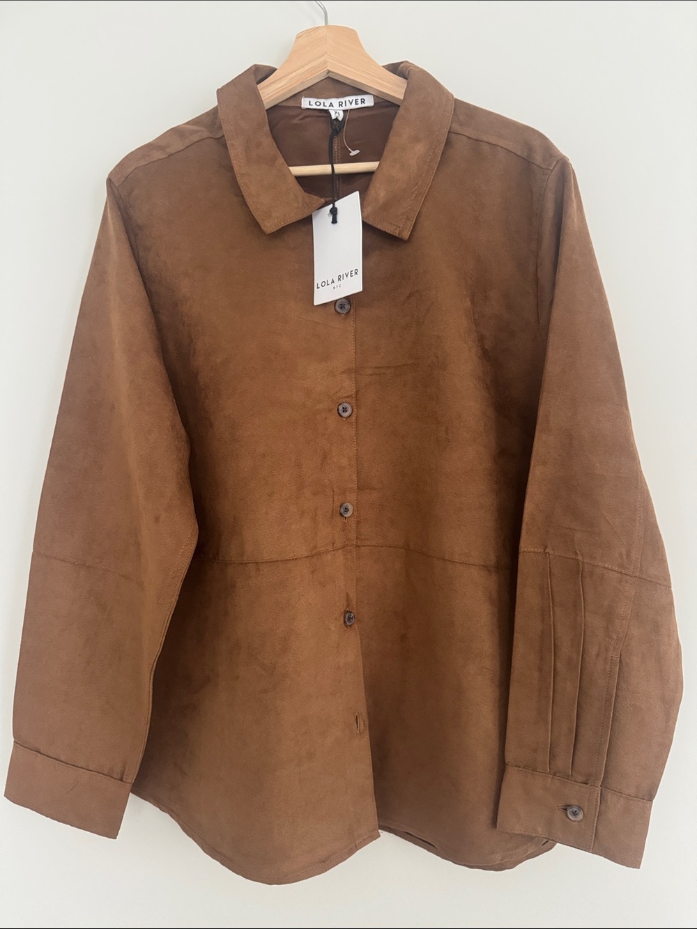 NWT- Women's Brown Suede Button-Front Faux Suede Jacket/Blouse/Button down shirt